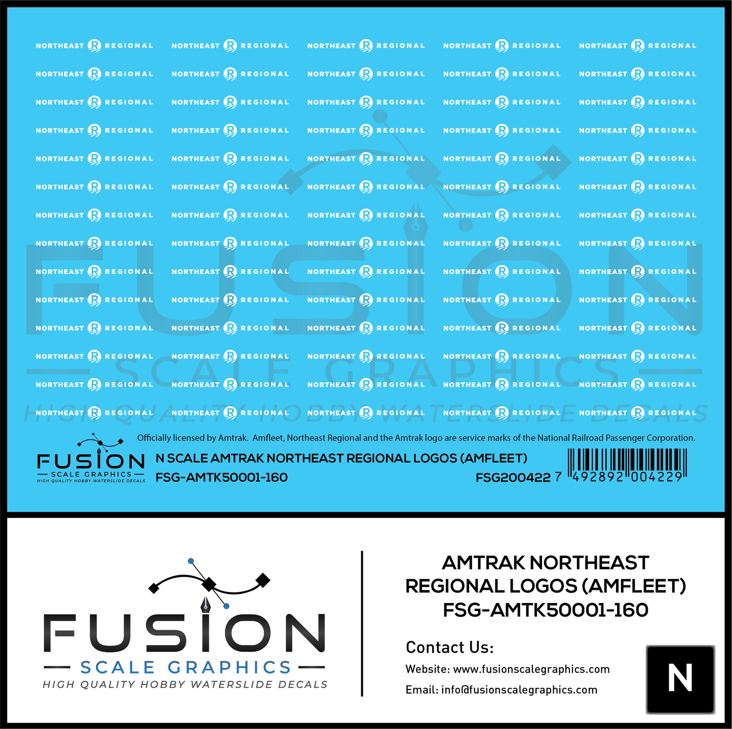 N Scale Amtrak Northeast Regional Amfleet Logos Decal Set | Fusion Scale Graphics