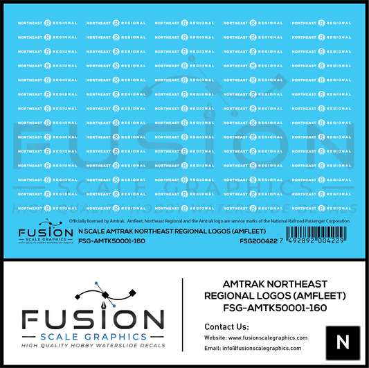 N Scale Amtrak Northeast Regional Amfleet Logos Decal Set | Fusion Scale Graphics