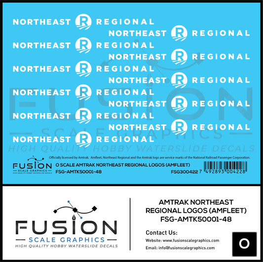 O Scale Amtrak Northeast Regional Amfleet Logos Decal Set