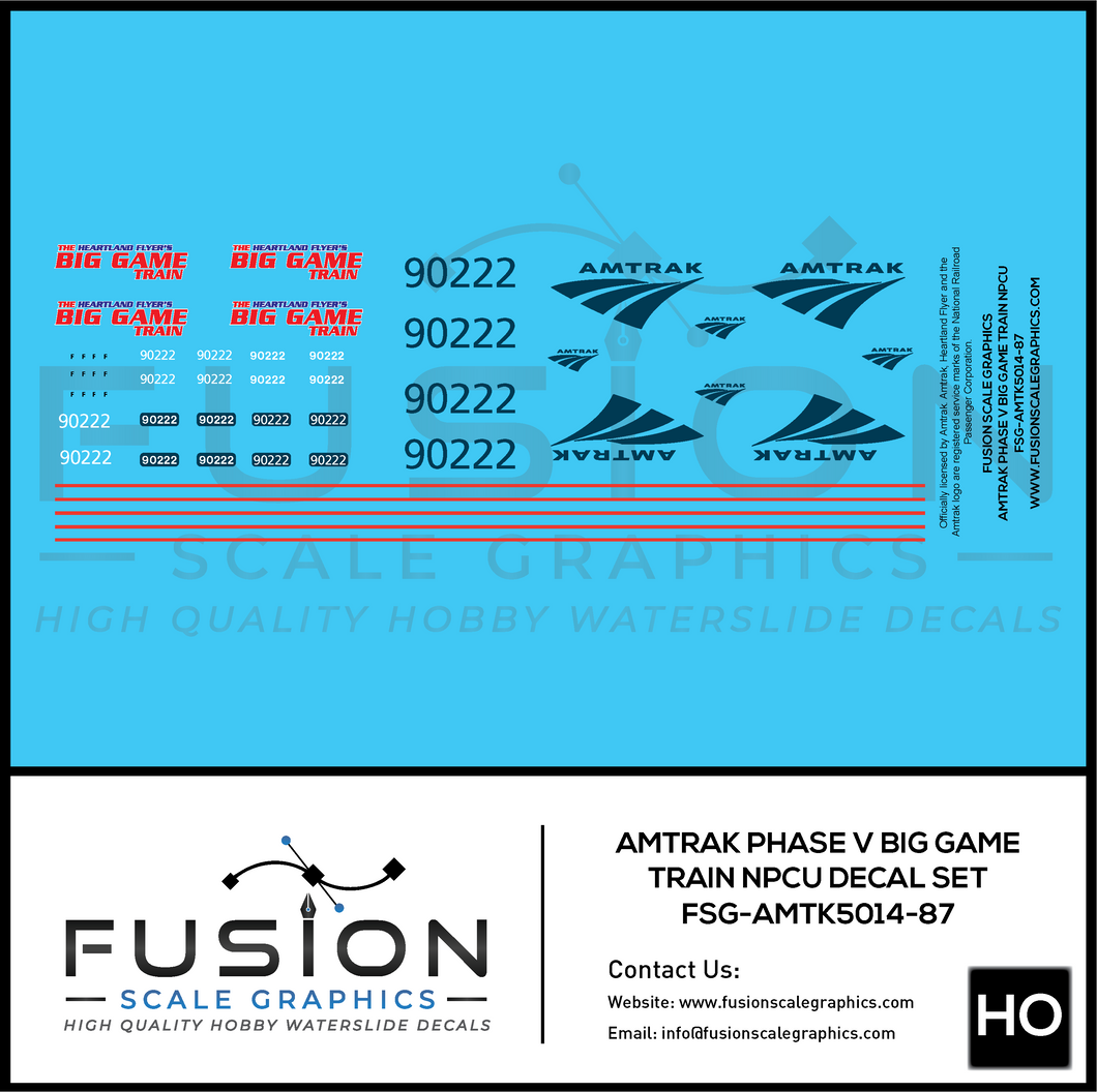 HO Scale Amtrak Phase V Big Game Train NPCU Decal Set