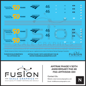 N Scale Amtrak Phase V 50th Anniversary P42 46 Locomotive Decal Set