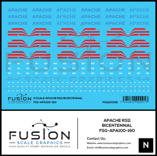 N Scale Apache Bicentennial RS11 Locomotive Decal Set