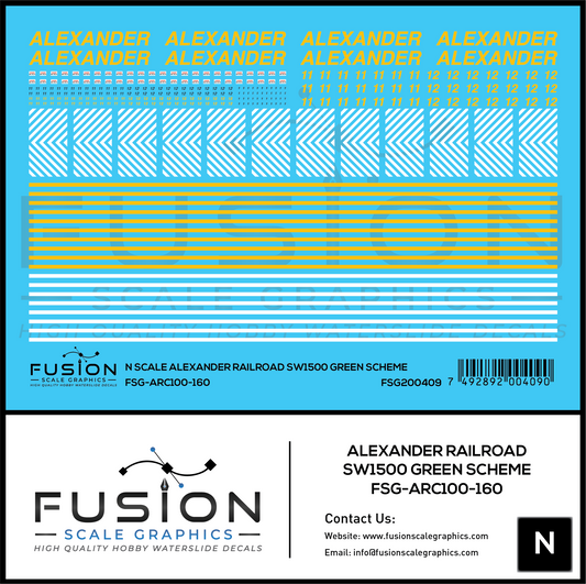 N Scale Alexander Railroad SW1500 Green Scheme Locomotive Decal Set