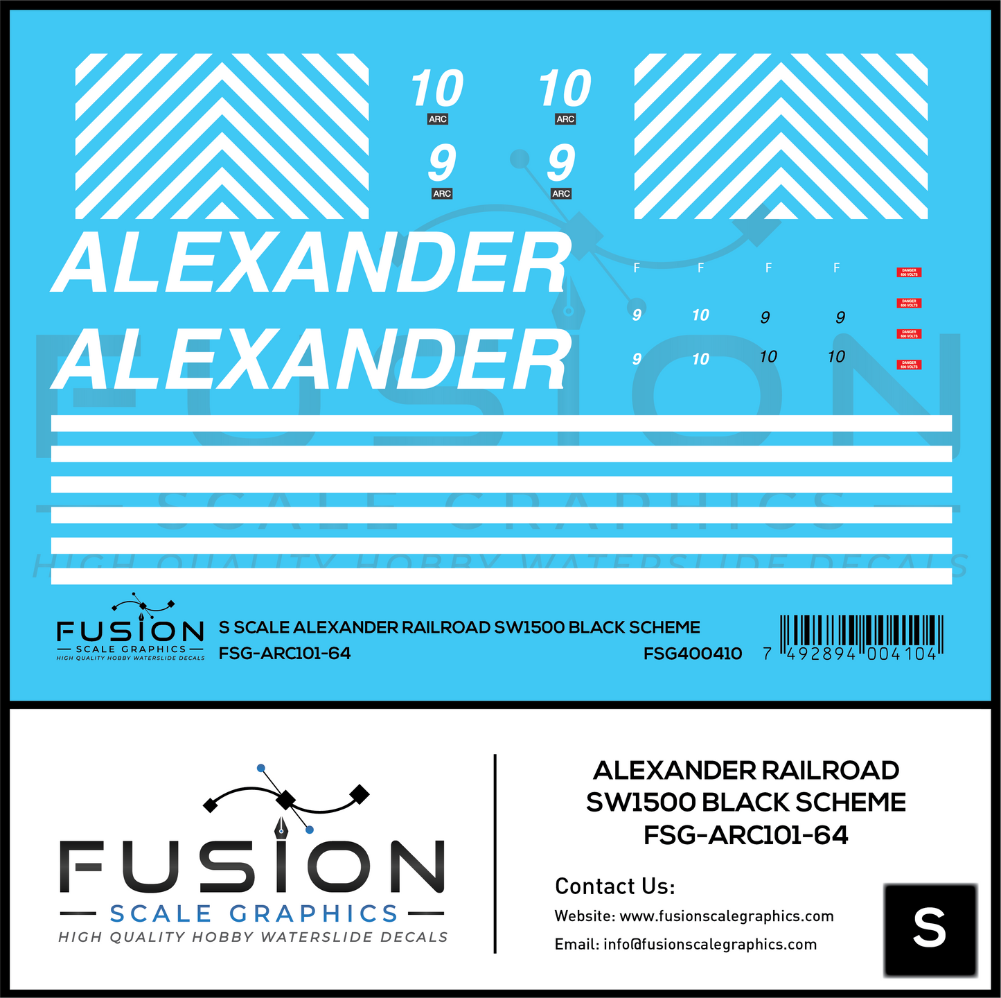 S Scale Alexander Railroad SW1500 Black Scheme Locomotive Decal Set