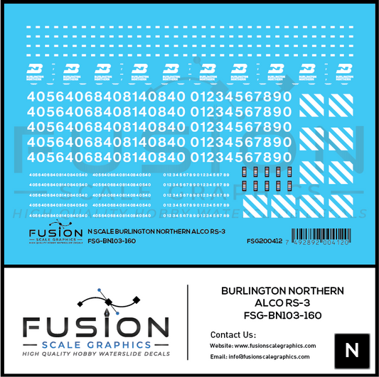 N Scale Burlington Northern Alco RS3 Locomotive Decal Set