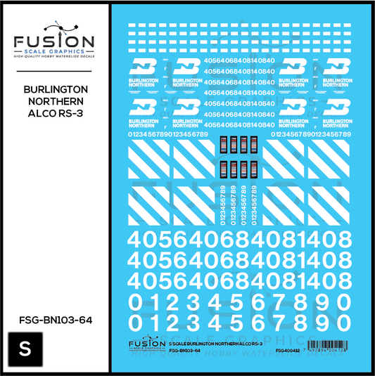 S Scale Burlington Northern Alco RS3 Locomotive Decal Set