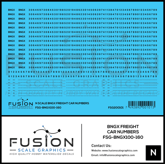 N Scale BNGX Freight Car Number Patching Decal Set