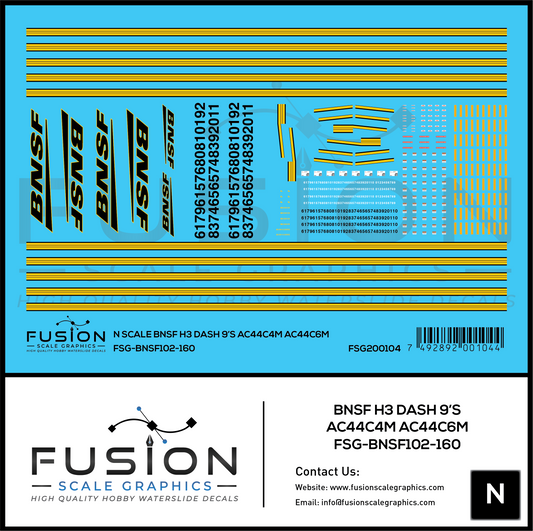 N Scale BNSF Railway H3 GE Dash 9, AC44C4M, AC44C6M Locomotives Decal Set