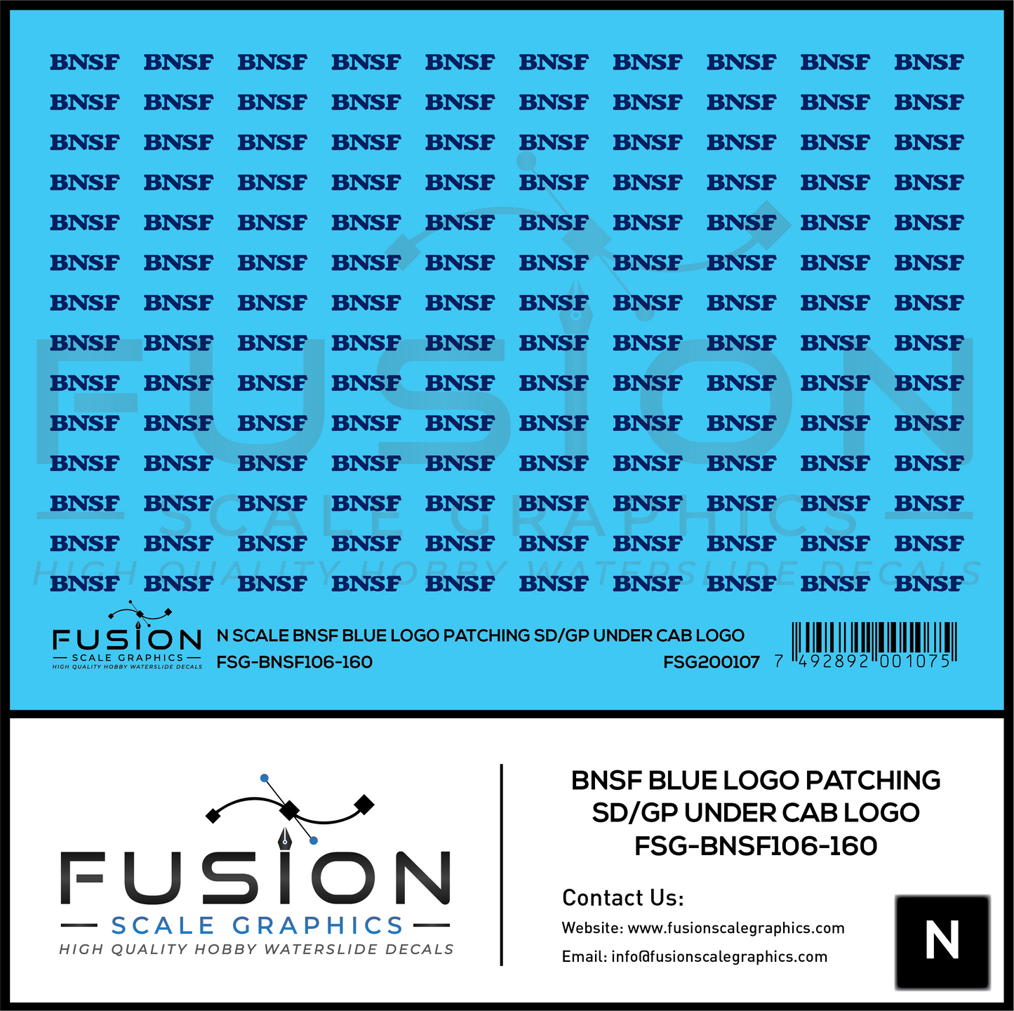 N Scale BNSF Railway Blue Logo Patching SD/GP Under Cab Logo Decal Set