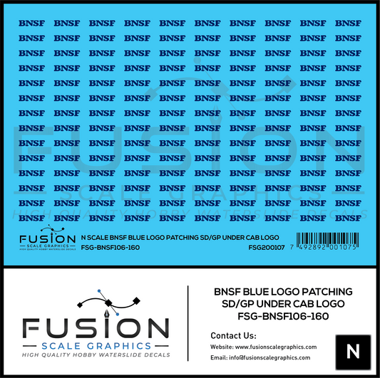 N Scale BNSF Railway Blue Logo Patching SD/GP Under Cab Logo Decal Set