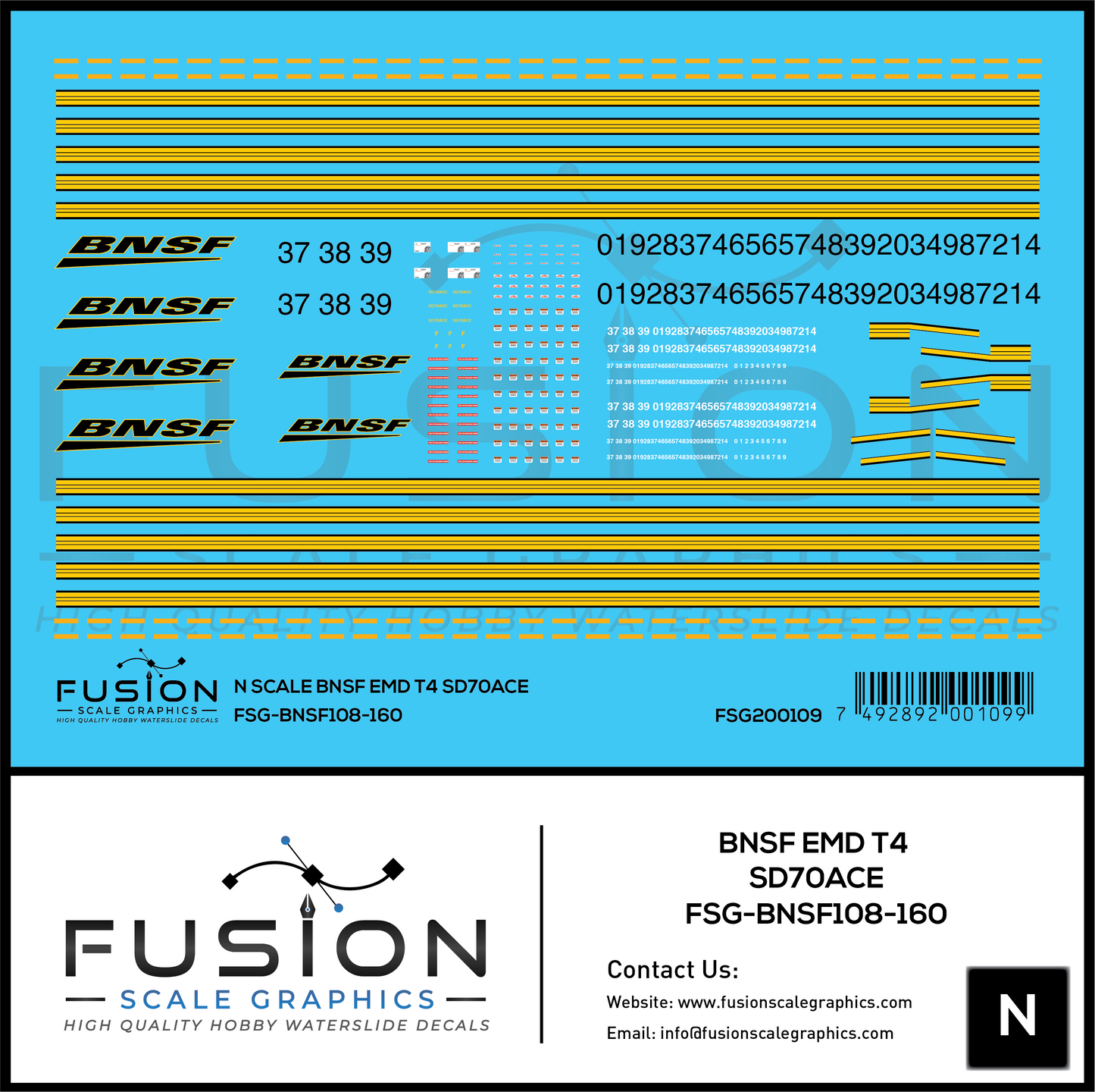 N Scale BNSF EMD Tier 4 SD70ACE Locomotive Decal Set