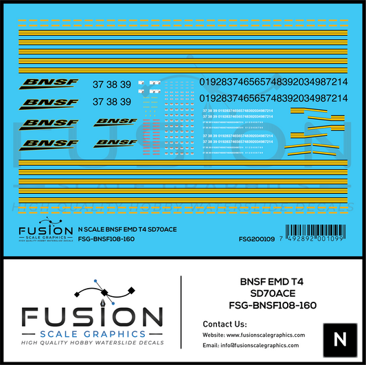 N Scale BNSF EMD Tier 4 SD70ACE Locomotive Decal Set