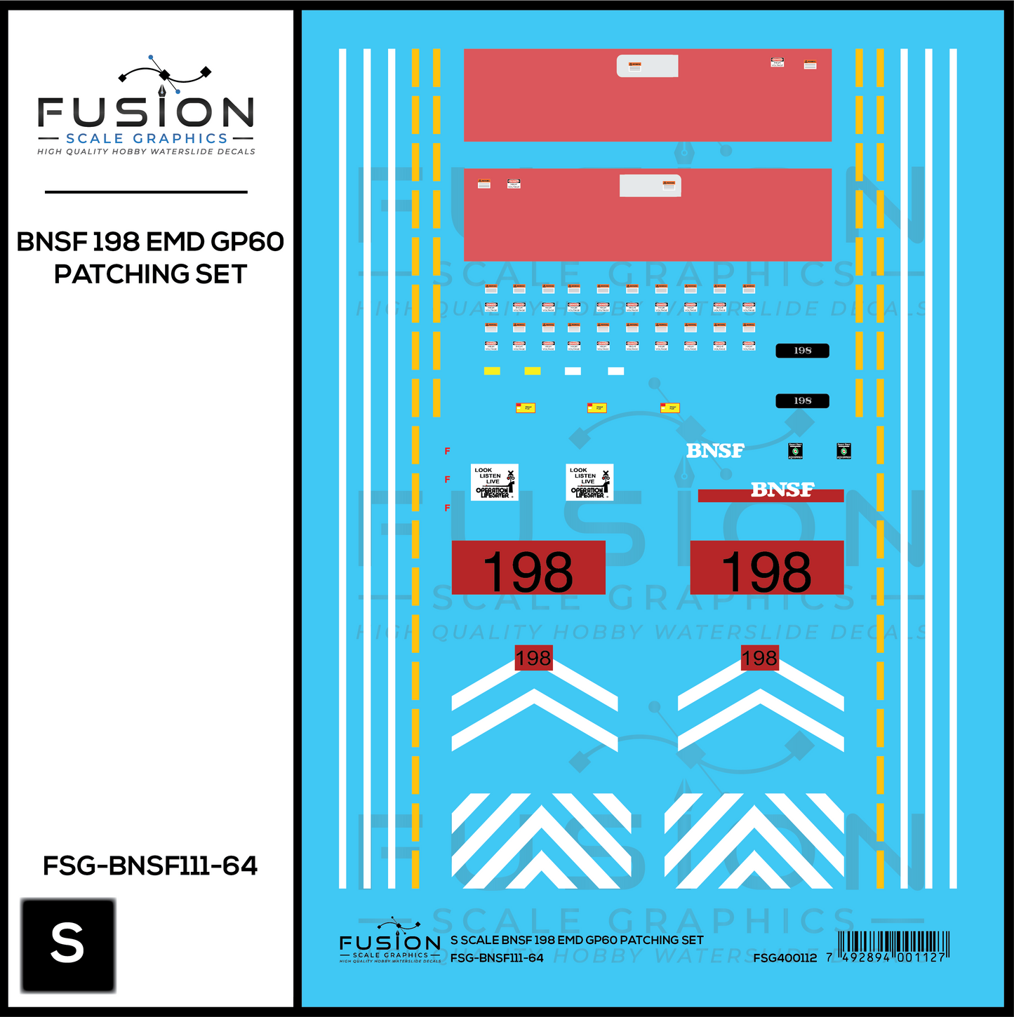 S Scale BNSF Railway EMD GP60 198 Locomotive Patching Decal Set