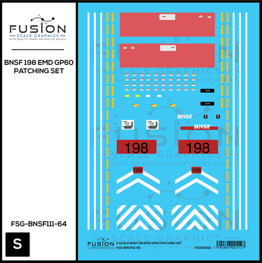 S Scale BNSF Railway EMD GP60 198 Locomotive Patching Decal Set