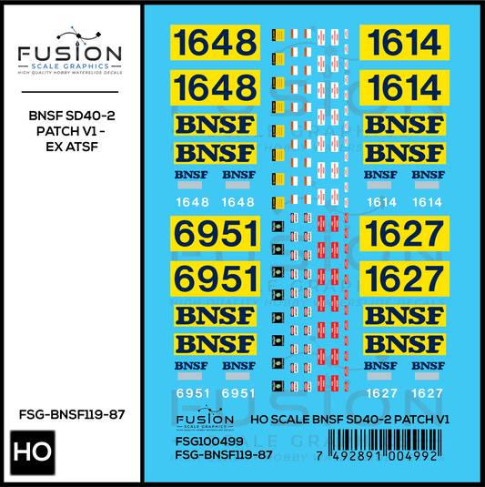 HO Scale BNSF Ex ATSF SD40-2 Patch Decal Set V1