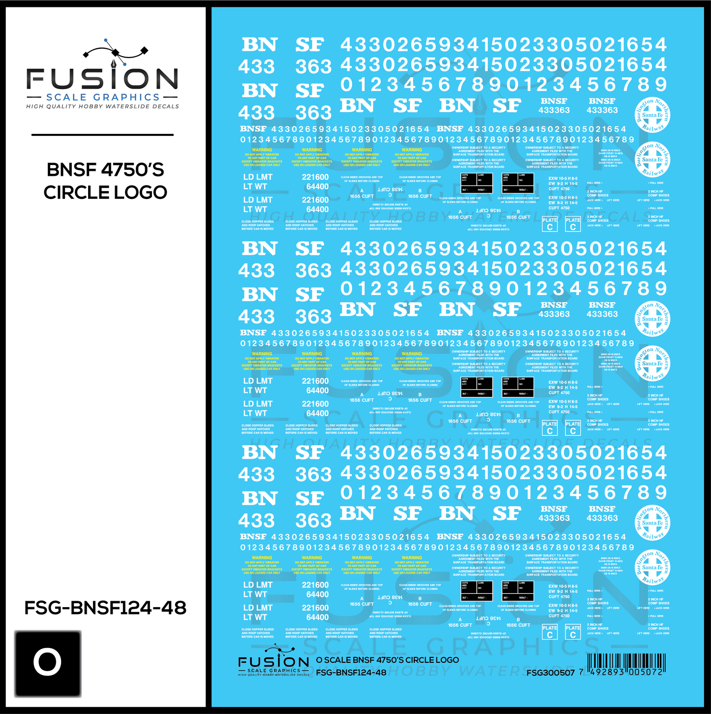 O Scale BNSF 4750 Covered Hopper w/Circle Logo Decal Set