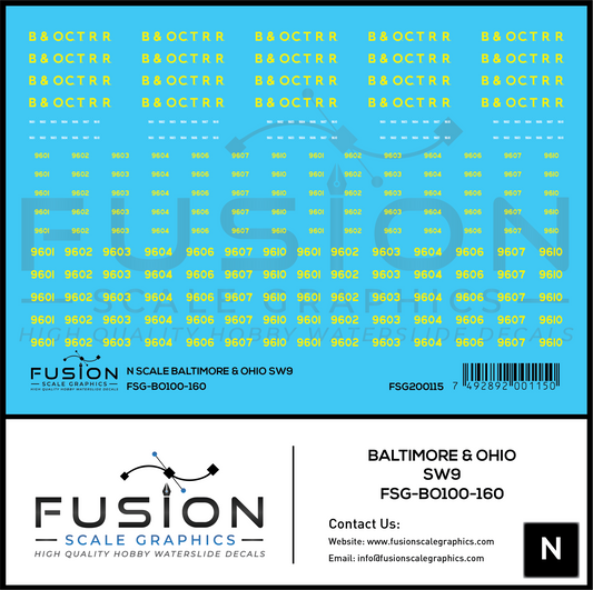N Scale Baltimore & Ohio EMD SW9 Locomotive Decal Set