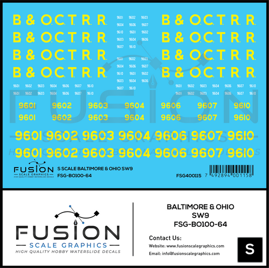 S Scale Baltimore & Ohio EMD SW9 Locomotive Decal Set