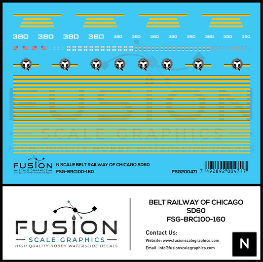 N Scale Belt Railway of Chicago SD60 380 Locomotive Decal Set