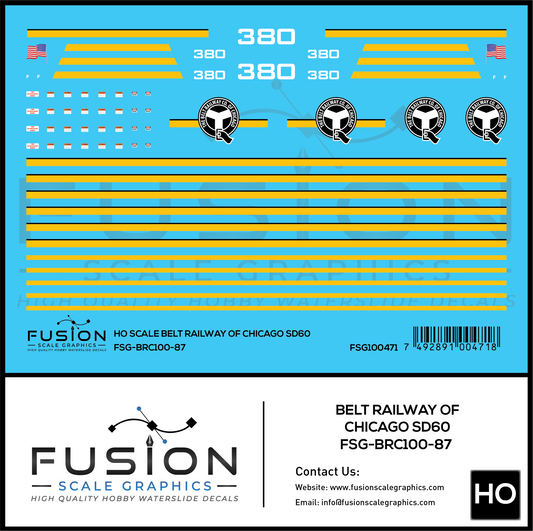 HO Scale Belt Railway of Chicago SD60 380 Locomotive Decal Set