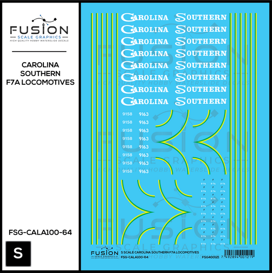 S Scale Carolina Southern EMD F7 Locomotives Decal Set