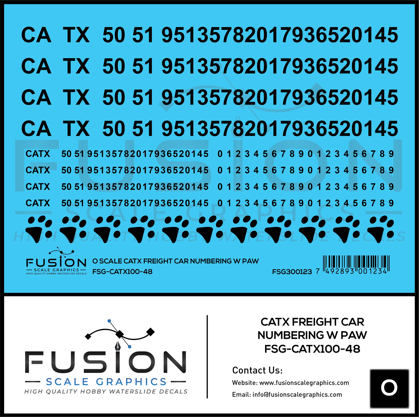 O Scale CATX Freight Car Numbering Decal Set with Paw Print