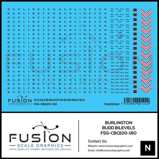 N Scale CBQ Burlington Budd BiLevels Decal Set