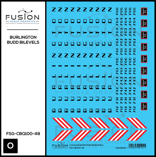 O Scale CBQ Burlington Budd BiLevels Decal Set