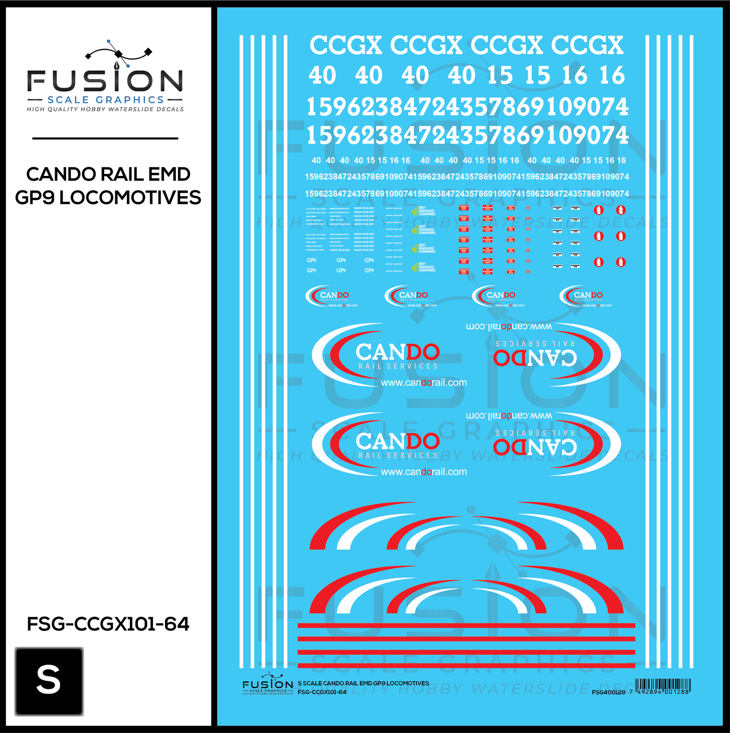 S Scale Cando Rail EMD GP9 Locomotives Decal Set
