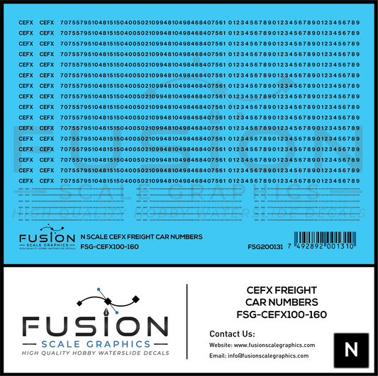 N Scale CEFX Freight Car Numbering Decal Set