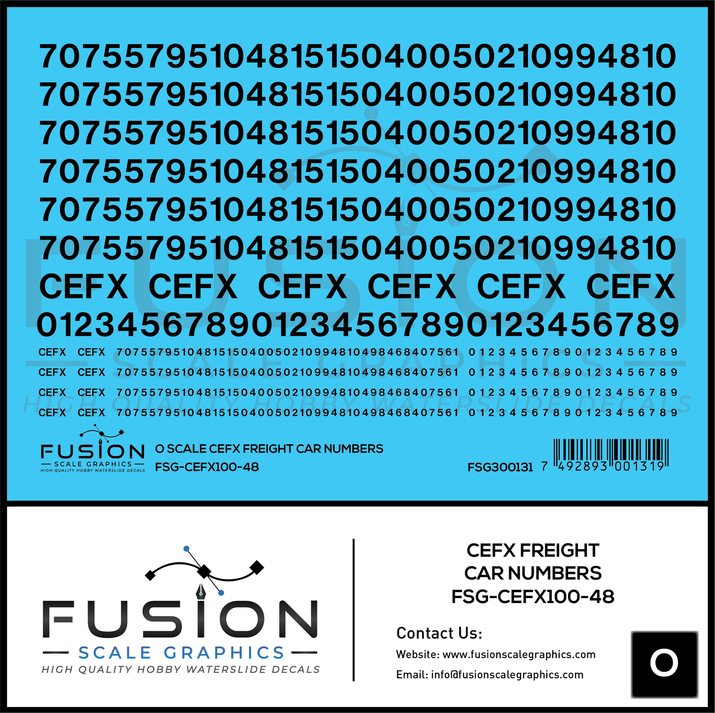 O Scale CEFX Freight Car Numbering Decal Set