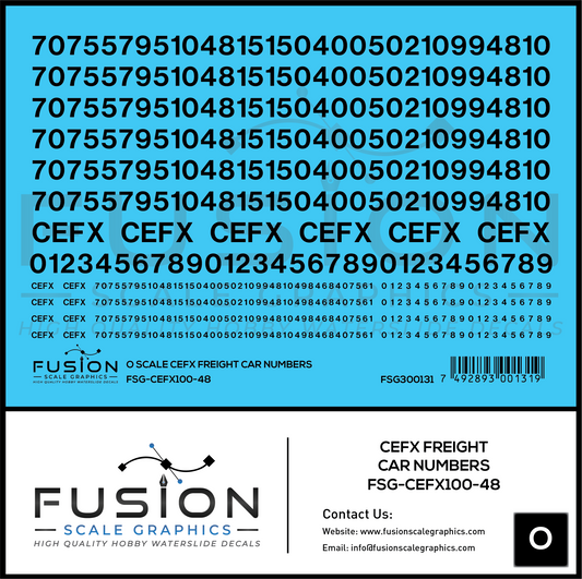 O Scale CEFX Freight Car Numbering Decal Set