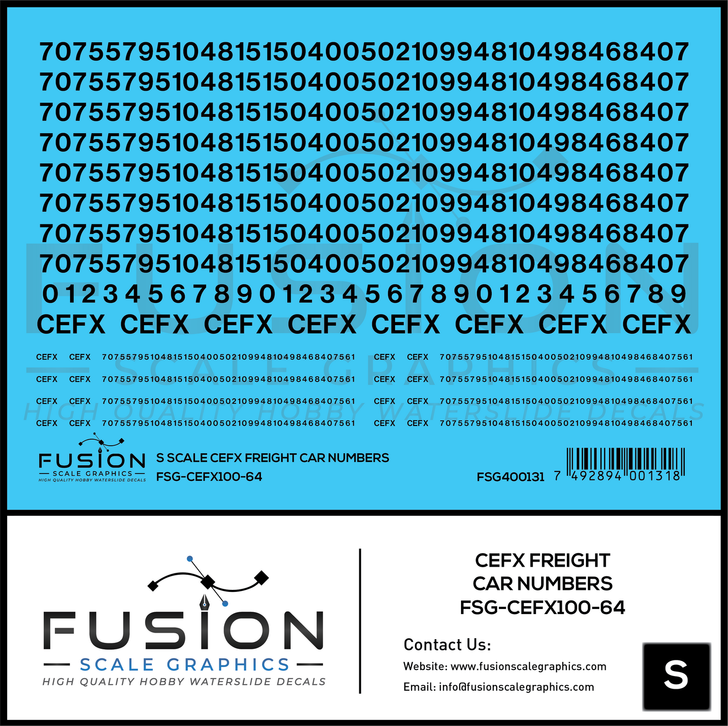 S Scale CEFX Freight Car Numbering Decal Set