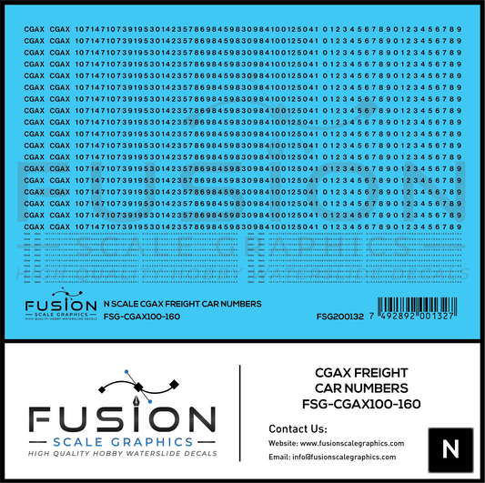 N Scale CGAX Freight Car Numbering Decal Set