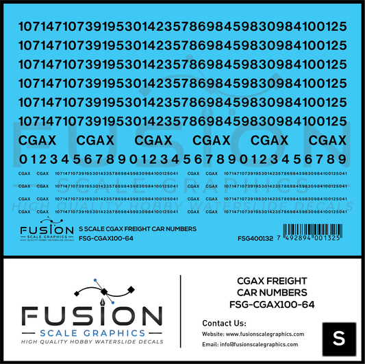 S Scale CGAX Freight Car Numbering Decal Set