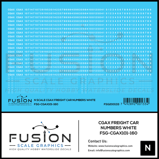 N Scale White CGAX Freight Car Numbering Decal Set