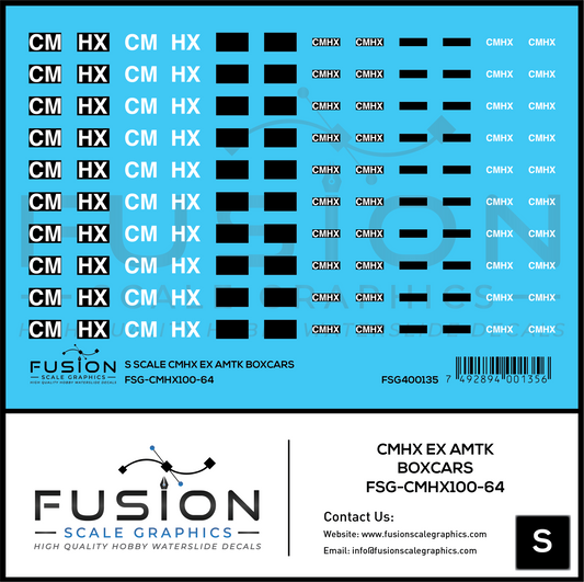 S Scale CMHX Ex Amtrak Boxcars Decal Set