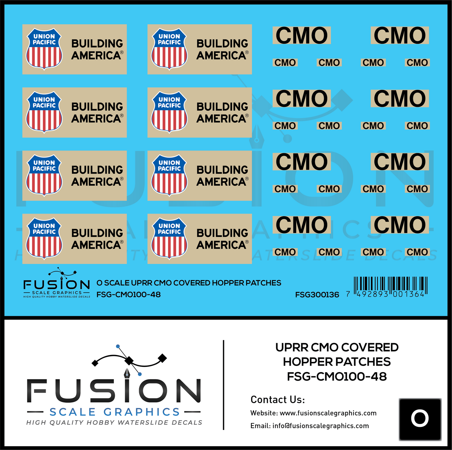 O Scale UPRR CMO Covered Hopper Patches Decal Set
