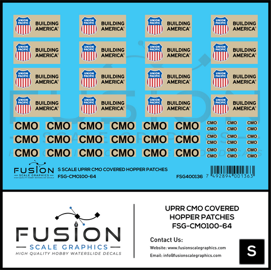 S Scale UPRR CMO Covered Hopper Patches Decal Set