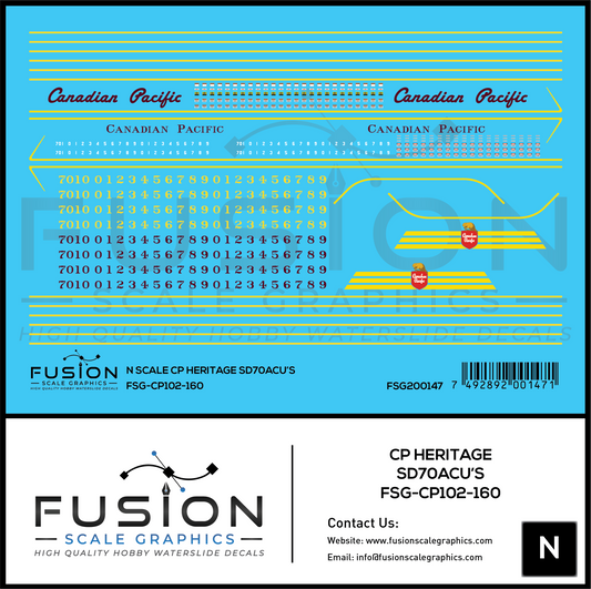 N Scale Canadian Pacific Heritage SD70ACU Locomotives Decal Set
