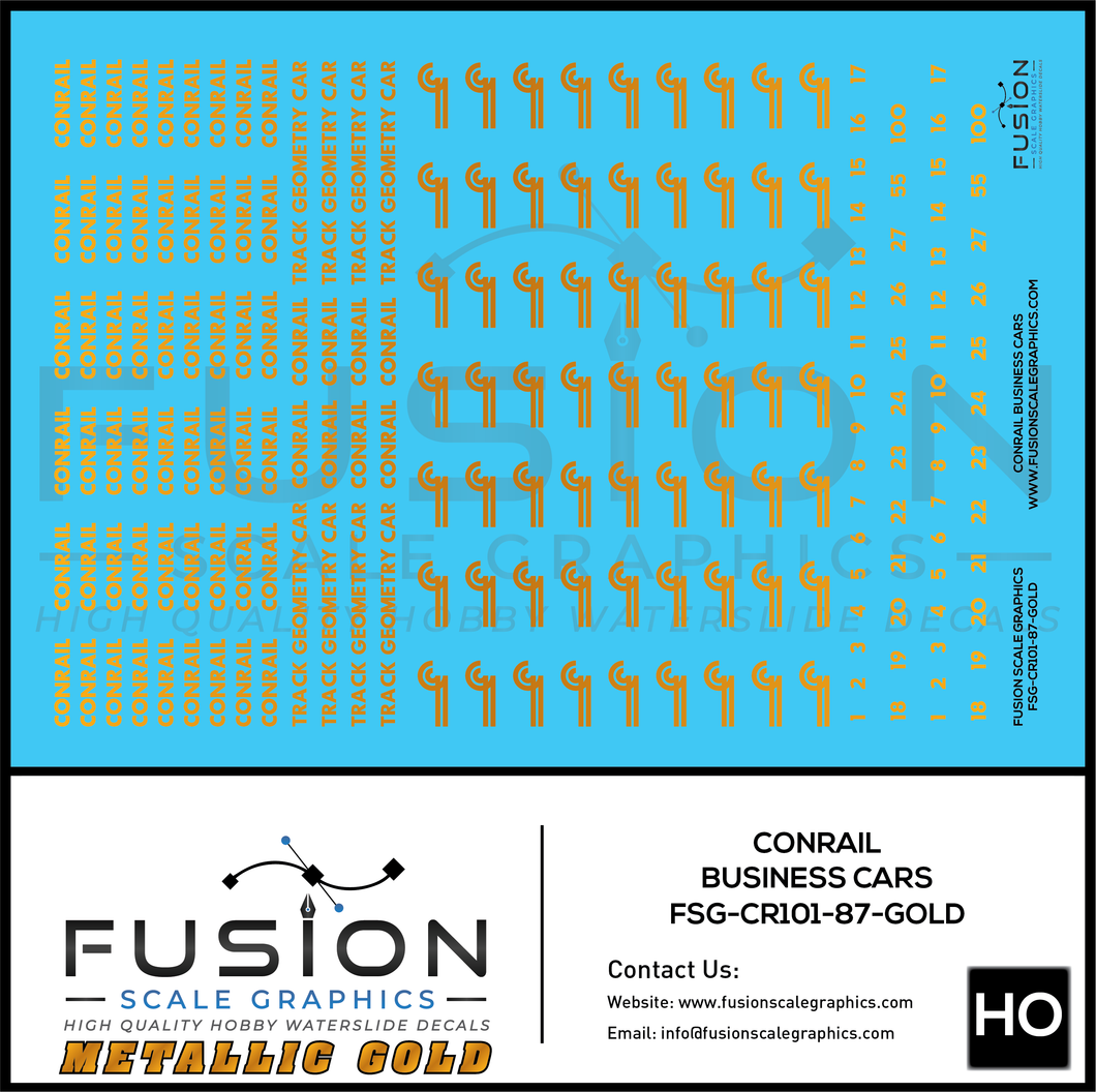 Metallic Gold HO Scale Conrail Business Cars Decal Set