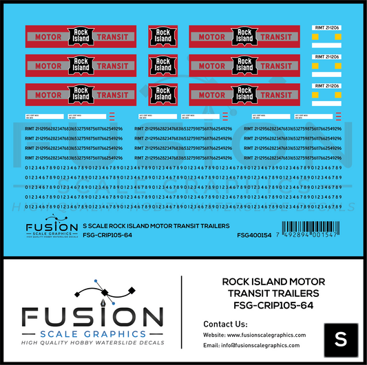 S Scale Rock Island Motor Transit Trailers Decal Set