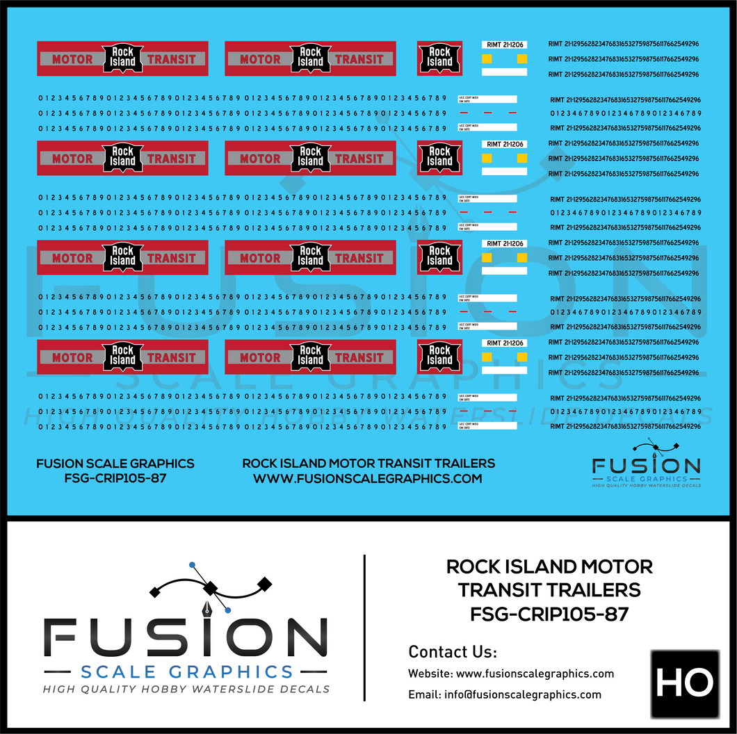 HO Scale Rock Island Motor Transit Trailers Decal Set