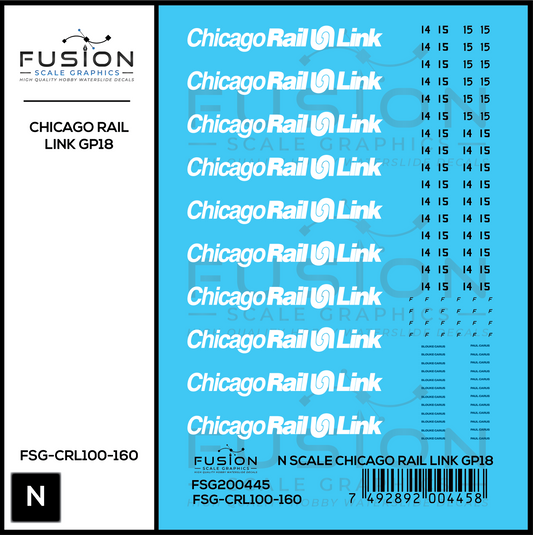 N Scale Chicago Rail Link EMD GP18 14 & 15 Locomotive Decal Set