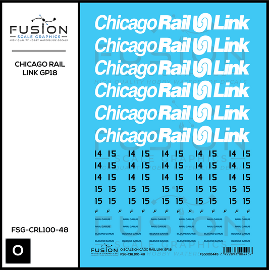 O Scale Chicago Rail Link EMD GP18 14 & 15 Locomotive Decal Set