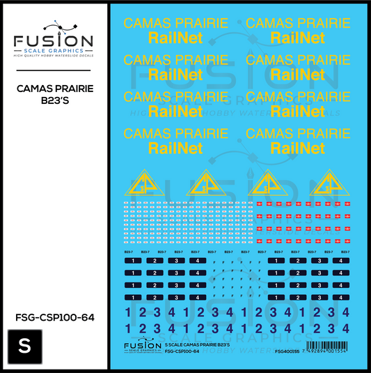 S Scale Camas Prairie RailNet GE B23-7 Locomotives Decal Set