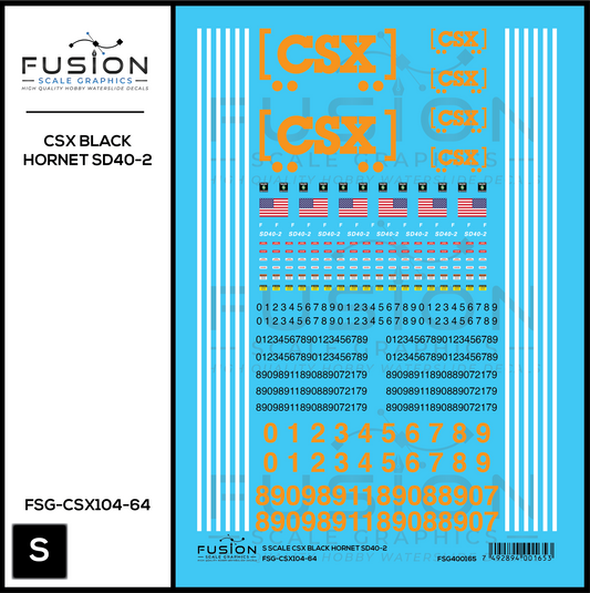 S Scale CSX Black Hornet EMD SD40-2 Locomotive Decal Set