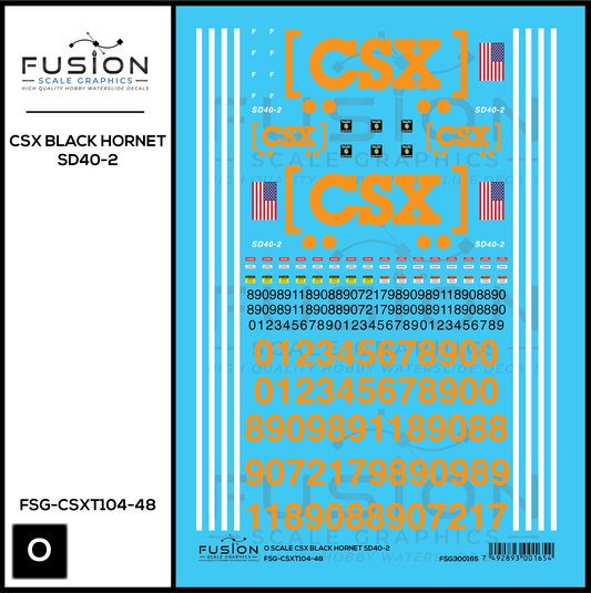O Scale CSX Black Hornet SD40-2 Locomotive Decal Set