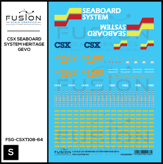 S Scale CSX Seaboard System Heritage GEVO Locomotive Decal Set