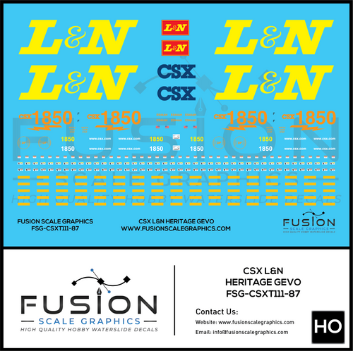 HO Scale CSX 1850 L&N Heritage ES44AH Locomotive Decal Set